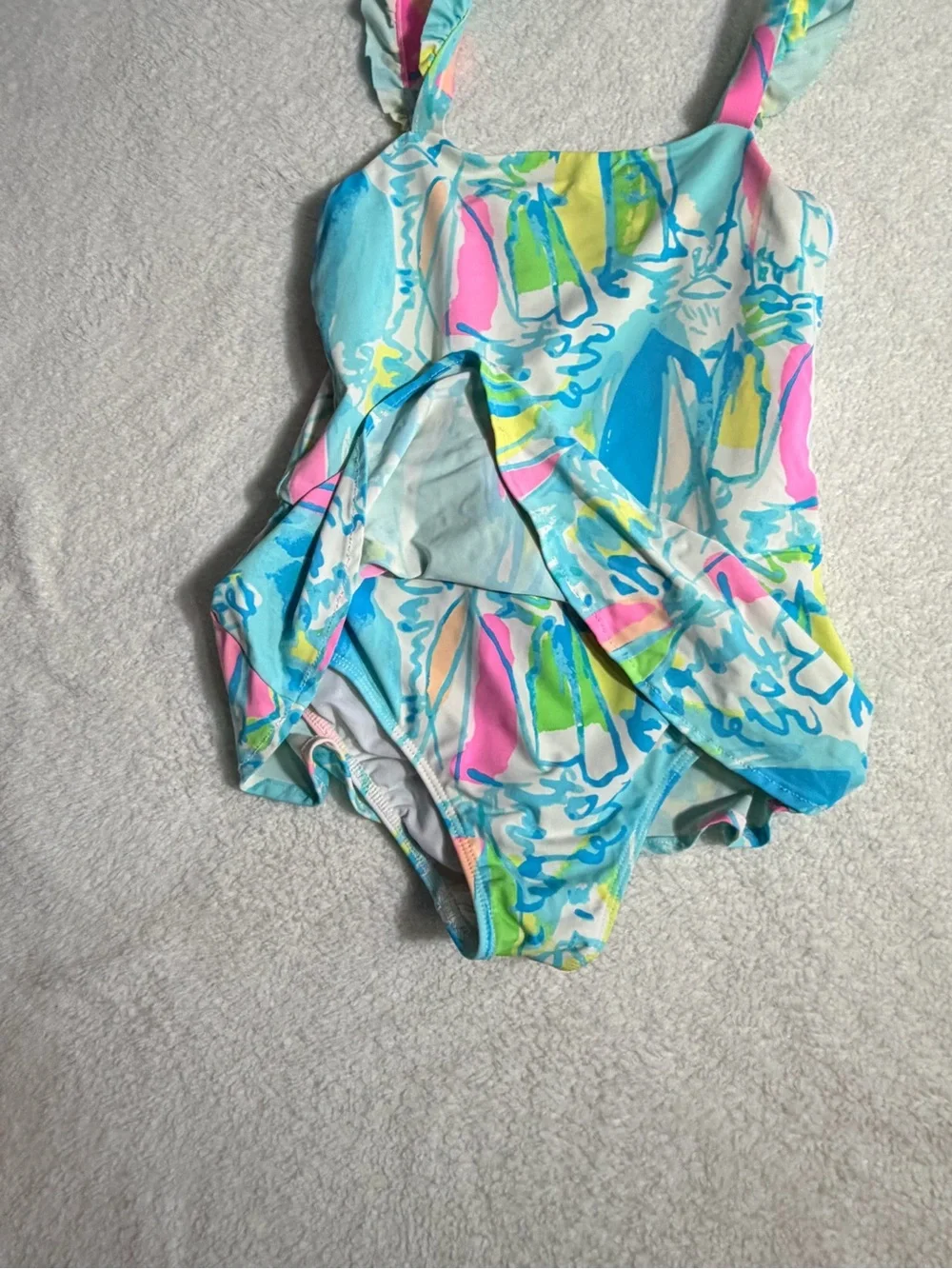 Lilly Pulitzer Girls Blue Pink Floral Ruffle One-Piece Swim Skirt Size 8
